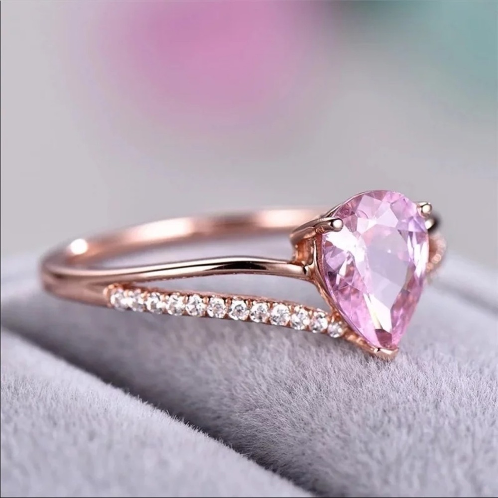 New Rose Gold Sapphire Pear Cut Women’s Ring - Picture 5 of 6